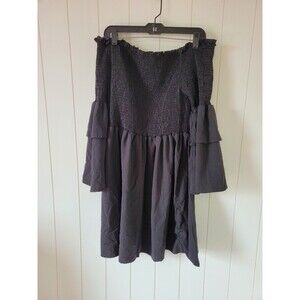 Womens Smocked Dress Plus Size 3X Black Off Shoulder Ruffled Sleeve
